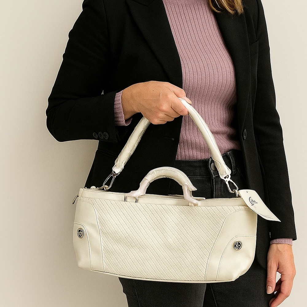 NEW Joy Mangano Drop Bag Tan Braided Faux Leather Oversize Carry On/Handbag.